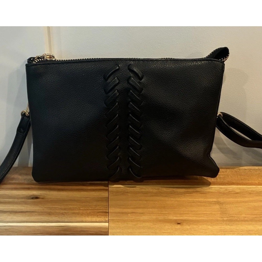 Baseball Stitch Faux Leather Crossbody Bag Whipstitch LaceUp Boho Goth Zip Purse